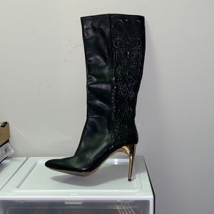 Quilted black BCBG max azria boots with gold heel